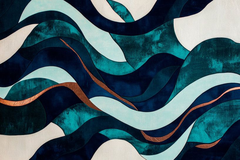 Motifs abstraits de vagues dans les tons bleus par Poster Art Shop