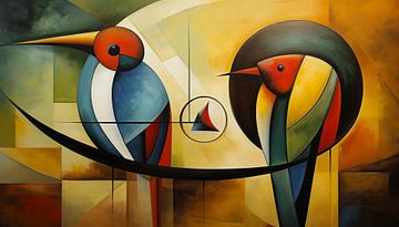 Abstracte vogels kubisme modern panorama van TheXclusive Art