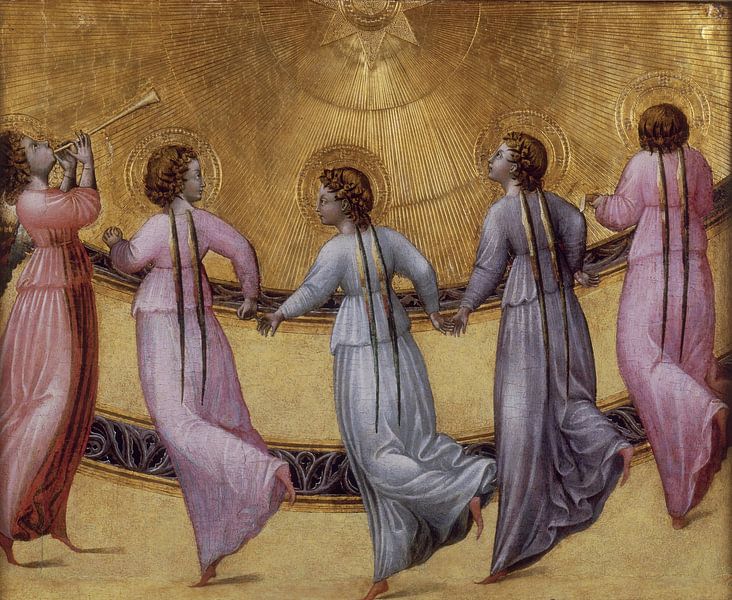 Giovanni di Paolo, Fünf tanzende Engel am Fuße eines Throns - 1436 von Atelier Liesjes
