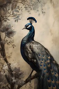 Pfau zwischen Blüten Blumen