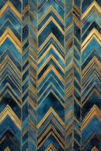 Geometrische Golven in Blauw en Goud