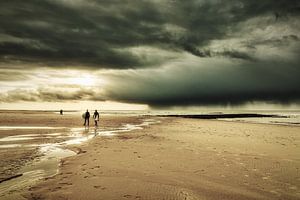 surfen op het strand in de winter van eric van der eijk