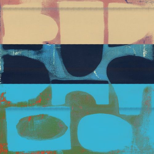 Modern kleurrijk abstract in zand, indigo, neonblauw en groen