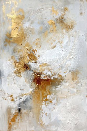 Elegant abstract schilderij voor luxe interieur - Wit en goud