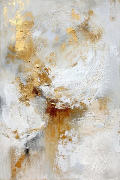 Elegant abstract schilderij voor luxe interieur - Wit en goud van Joriali Abstract
