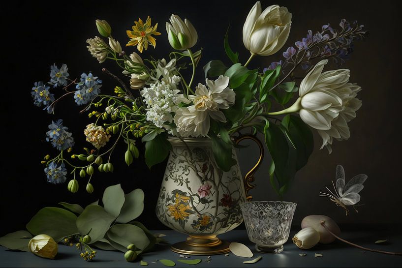 Nature morte numérique | Vase avec fleurs par Digitale Schilderijen