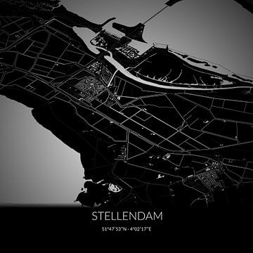 Schwarz-weiße Karte von Stellendam, Südholland. von Rezona