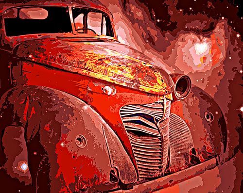 ein amerikanische Oldtimer Wrack mixed media