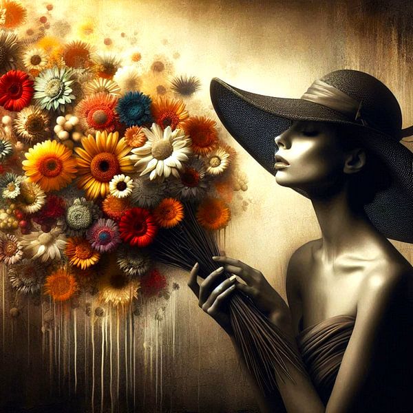 portrait d'une femme avec un chapeau et des fleurs par Bernhard Karssies