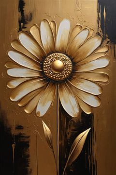 Abstract Golden Flower on Sepia Background by De Muurdecoratie