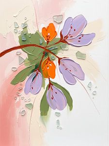 Moderner abstrakter Frühlingsstrauß - Flieder & Orange Blumen