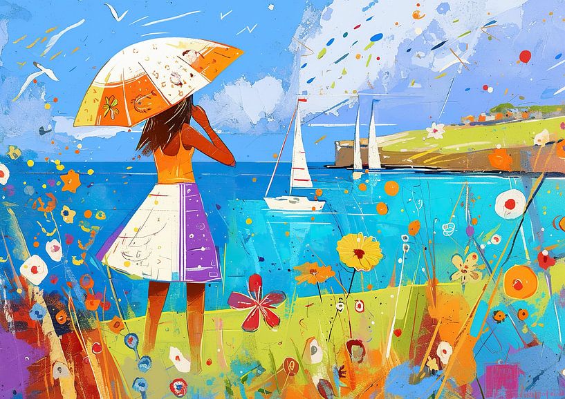 Floral Summer&#039;s Ocean View by ARTEO Paintings