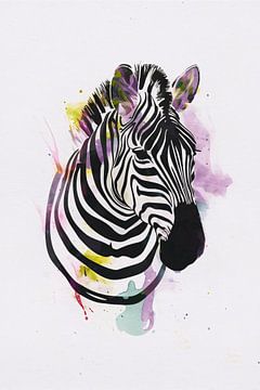 Stilisiertes Zebra in einer Farbexplosion von De Muurdecoratie