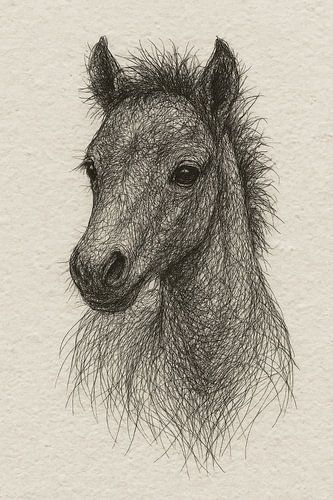Wire portrait foal (sweet baby horse farm animals baby room drawing soft quiet colours)