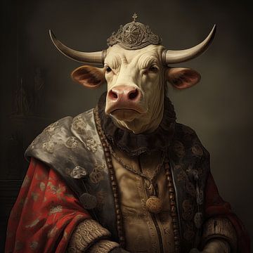 Koe in middeleeuwse kledij van KoeBoe