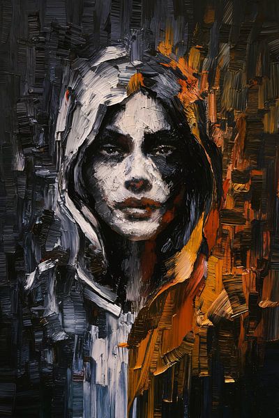 Dynamisch Abstract Portret met Expressieve Kleuren van Art & Soul Creations