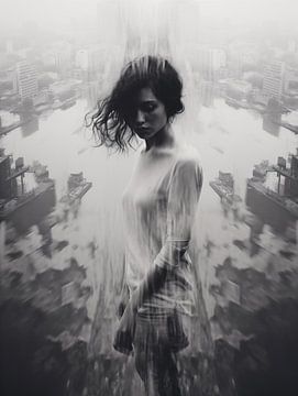 Black and white portrait digital art photography