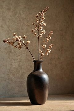 Bruine vaas met droogbloemen van Jan Bouma