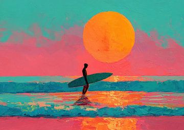 Surfer Zonsondergang | Surfer Sunset van De Mooiste Kunst