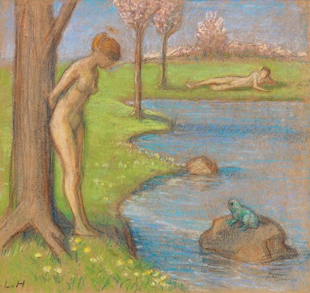 Frühlingslandschaft mit Paar am Froschteich, Ludwig von Hofmann von All the Masters