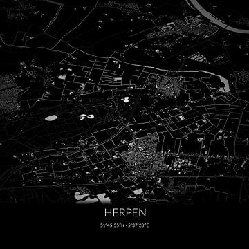 Zwart-witte landkaart van Herpen, Noord-Brabant. van Rezona