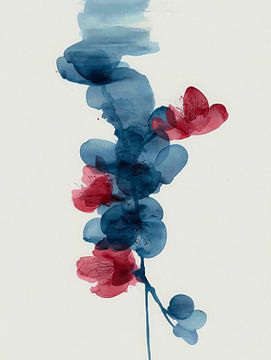 Fleur abstraite en bleu et rouge