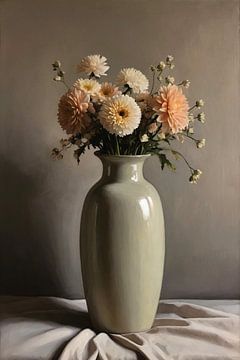 Vase classique avec fleurs d'automne sur De Muurdecoratie