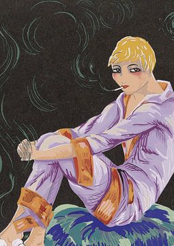 Art déco boho folk - Femme fumant une cigarette sur NOONY