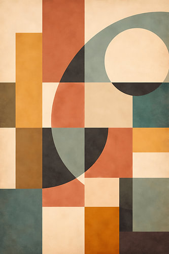Mid-Century Geometrische Poster in Warme Tinten