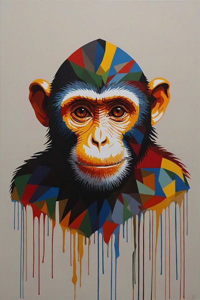 Singe géométrique coloré Oeuvre d'art moderne par Art & Soul Creations