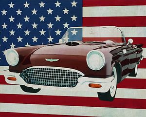 Ford Thunderbird Cabriolet 1957 mit Flagge der U.S.A. von Jan Keteleer
