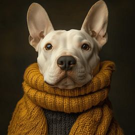 Bull terrier dressed for winter by Ton Kuijpers