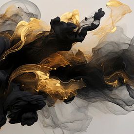 Abstract explosion in black and gold by Digitale Schilderijen