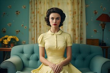 beautiful 50s housewife wearing a yellow dress in retro style by Animaflora PicsStock