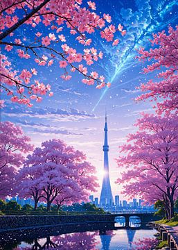Tokyo Kersenbloesem rivier Sakura Lente seizoen Japan van Ruzerin