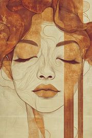Woman’s Face in Earth Tones: Abstract Line Art by Eva Lee