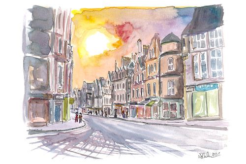 Schottischer Sonnenuntergang in der Cockburn Street Edinburgh