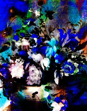 Bouquet de fleurs expressif bleu sur FRESH Fine Art