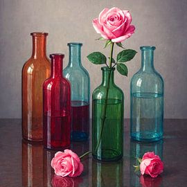 Bottles and roses by Jutta Maria Pusl