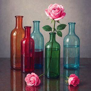 Bouteilles et roses