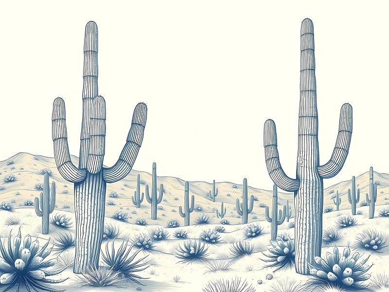 Majestic Saguaro Cactus Landscape - Detailed Artistic Drawing by Artistic