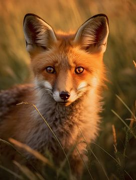 Fuchs im hohen Gras bei Sonnenuntergang | Wildlife Fotografie von Visuals by Justin