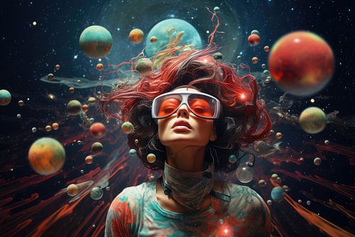 Bizarre image showing a beautiful woman in the universe