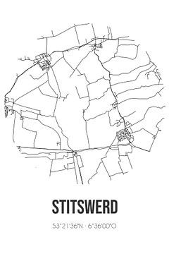 Stitswerd (Groningen) | Landkaart | Zwart-wit van MijnStadsPoster