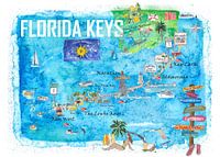 Florida Keys Key West Marathon Key Largo Illustrated Travel Poster Favourite Map 2nd Guide Edition