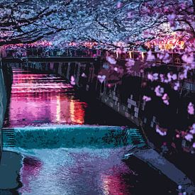 Lampions und Kirschblüten in Tokio von Mickéle Godderis