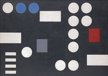 Compositie met rechthoeken en cirkels op een zwarte ondergrond (1931) van Sophie Taeuber-Arp van Peter Balan