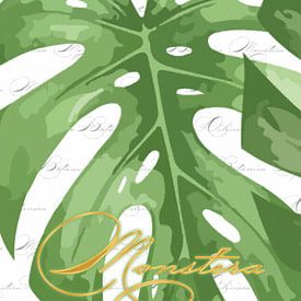 Monstera auf Weiß mit Monstera als Triptychon 1 v. 3 von AidasignArt