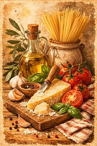 Italian Pasta Kitchen Wall Art – Parmesan Rustic Still Life