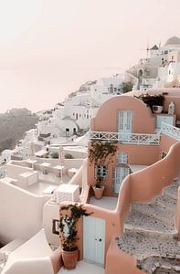 Orange Gebäude und Sonnenuntergang | Reisefotografie Druck | Oia Santorini Griechenland